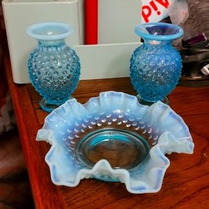 Fenton twin hobnail 4" × 2" and the trinket dish to match! Not even a tiny crack